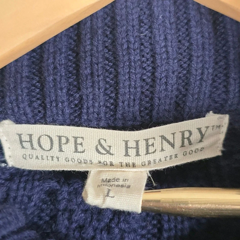 Hope & Henry Boys Navy Blue Organic Cotton Cable Knit Mock Neck Sweater‎ Size L